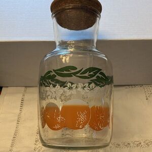 Vintage Anchor Hocking Orange Juice Pitcher 5 Cup 8” Tall w/ added Cork Lid
